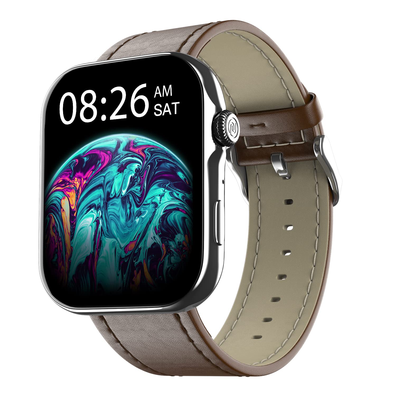Noise ColorFit Ultra 3 Bluetooth Calling Smart Watch with Biggest 1.96" AMOLED Display, Premium Metallic Build Leather Strap ( Brown) - Mahajan Electronics Online