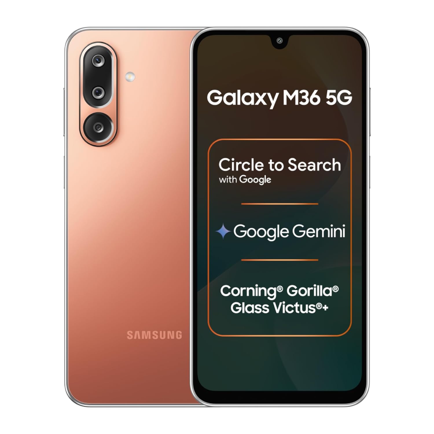 Samsung Galaxy M36 5G (Orange , 8 GB RAM, 128 GB Storage)| Circle to Search| Google Gemini| Corning Gorilla Glass Victus+| 7.7mm Slim| AI Enhanced 50 MP OIS Triple Camera| Unmatched Nightography Mahajan Electronics Online