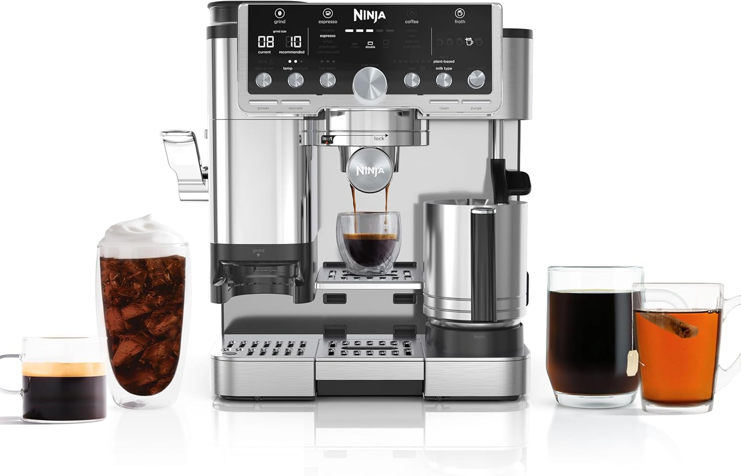 Ninja ES701 Luxe Café Pro Series, Espresso Machine, Drip Coffee, Cold Brew, Hot Water, Integrated Tamper, Built-in Grinder, Hands-Free Frother for Cappuccinos, Lattes, Americanos, Dairy or Non-Dairy Mahajan Electronics Online