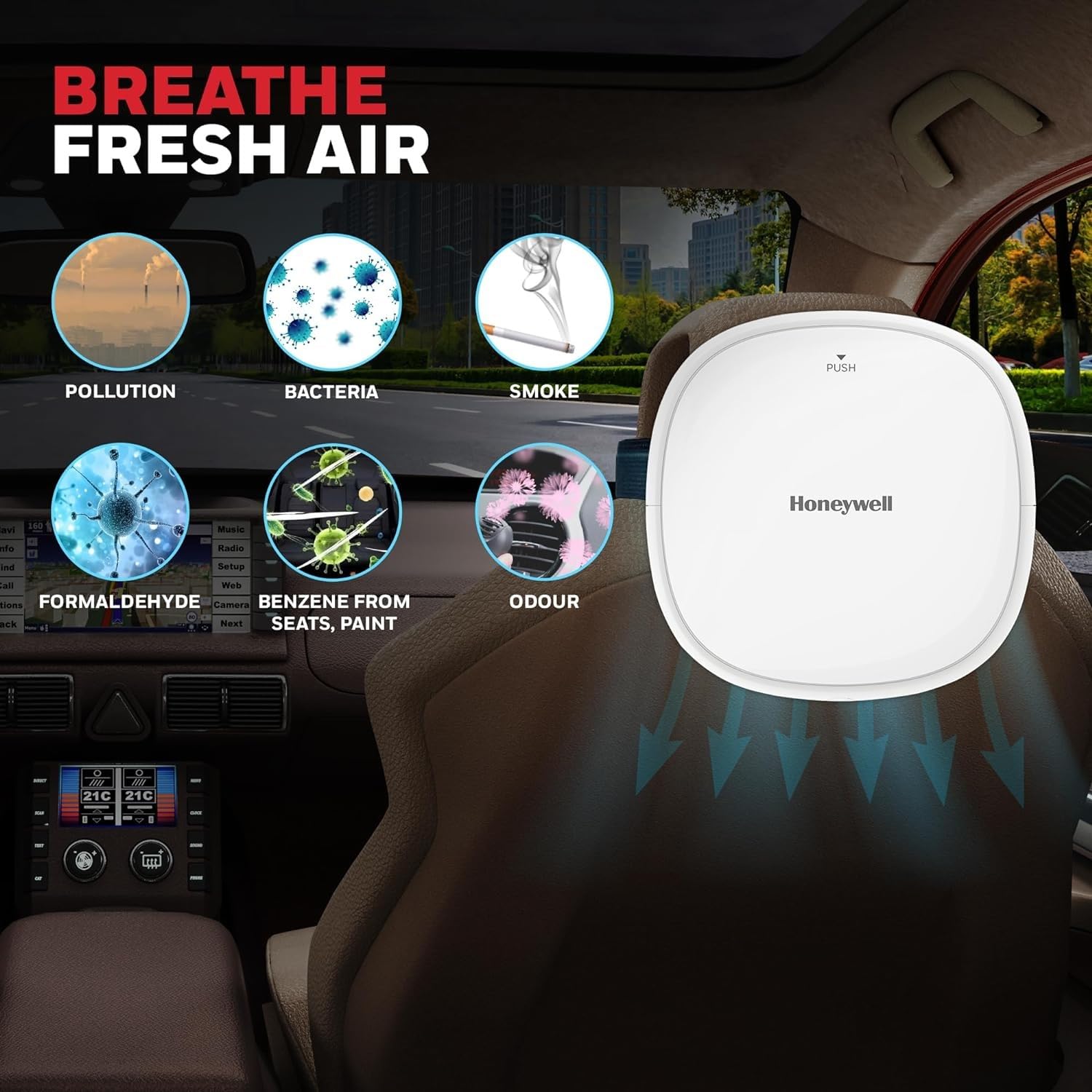 Honeywell Move Pure3 Car Air Purifier,Hepa filter& Ionizer - Mahajan Electronics Online