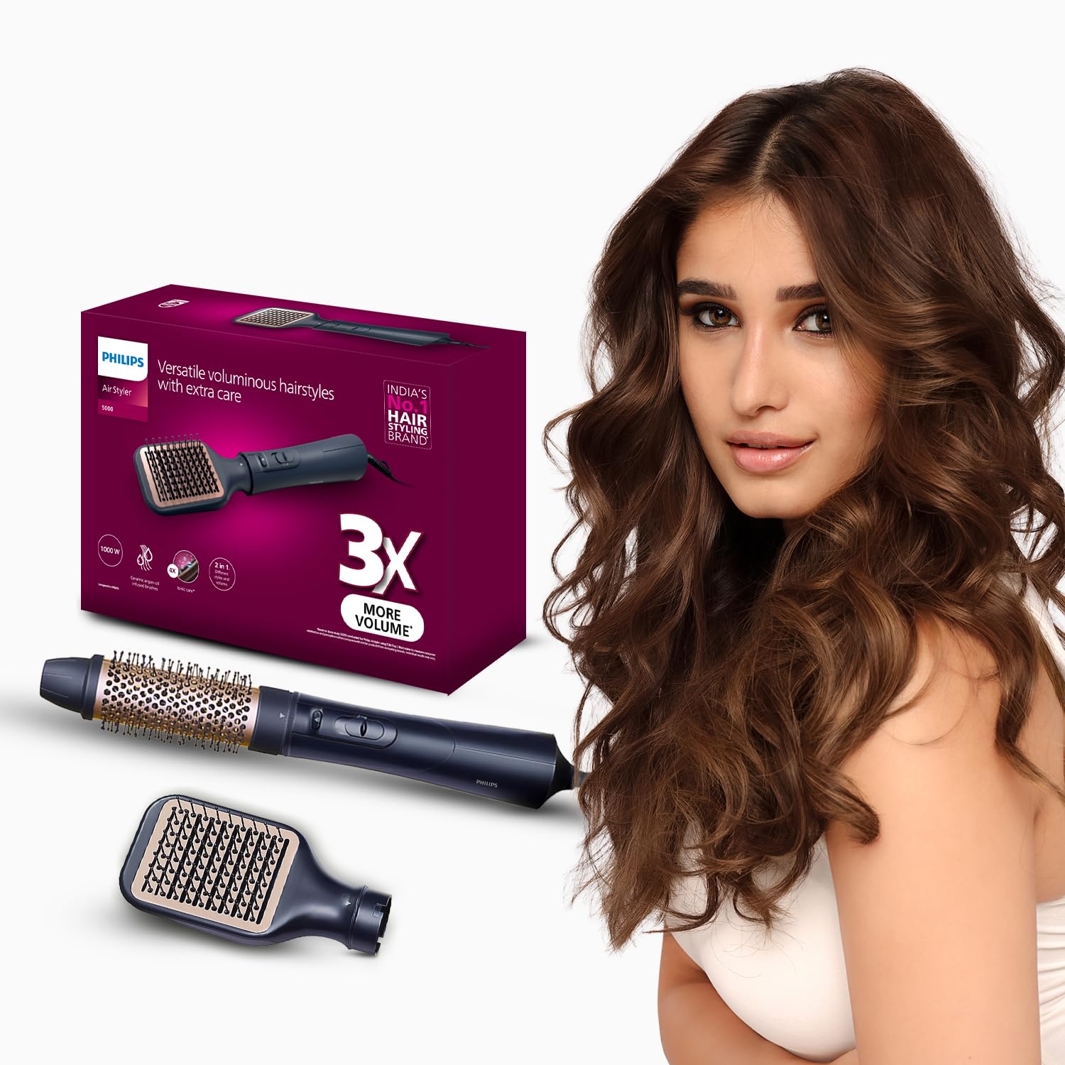 Philips BHA531/10 India’s No.1 Hair Styling Brand 2-in-1 Airstyler | Straightening Brush + Hot Air Brush Combo | 3X Volume | 50% Less Breakage,2 Attachments, 3 Heat Settings, Cool Shot, For Indian Hair Philips