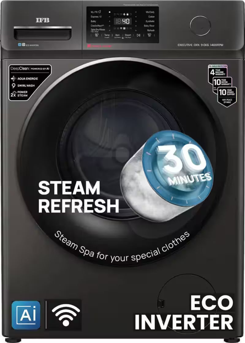 IFB Executive OXN 9014 CMS 9 Kg AI Front Load Washing Machine with 1400 RPM, Inverter Motor & Steam Refresh (Silver) IFB