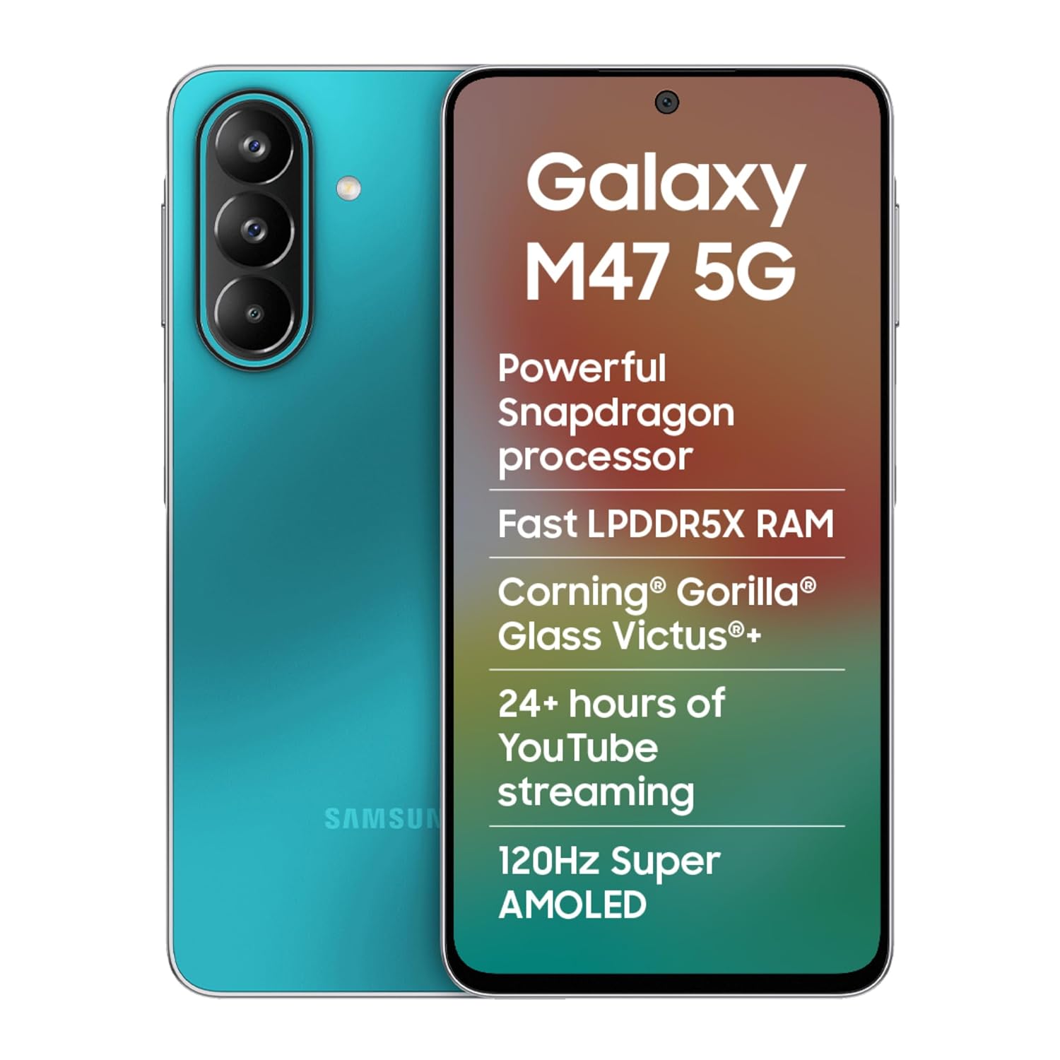 Samsung Galaxy M47 5G (Blaze Blue, 8GB RAM, 128GB Storage)| Powerful Snapdragon Processor| Fast LPDDR5x RAM,UFS 3.1 Storage| Gorilla Glass Victus+| IP64| Super AMOLED Display| 50MP OIS|AI| Gemini Live Samsung