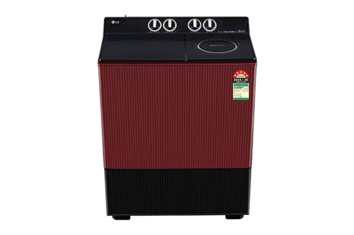 LG PX100B3SD2Z 10 KG Semi-Automatic Washing Machine, Roller Jet Pulsator+, Wind Jet Dry+ Technology, Dual Spin Shower, Burgundy, 5 Star LG