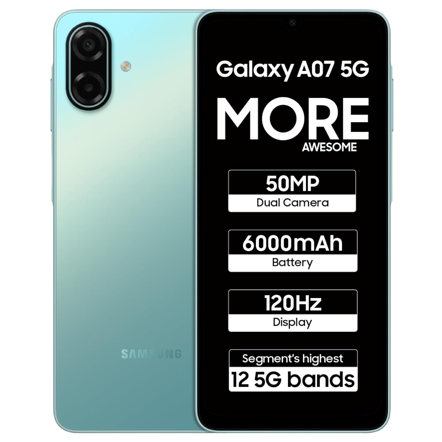 Samsung Galaxy A07 5G Smartphone (Light Green, 4GB RAM, 128GB Storage) | 120Hz Refresh Rate | Massive 6000mAh Battery | 50MP True Dual Camera | 6 Gen OS Upgrades | Knox Vault Mahajan Electronics Online