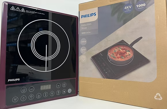Philips HD4994/00 2000W Induction Cooktop with Push Button Controls, 7 Preset Menus & 3-Year Coil Warranty – Maroon