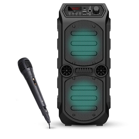 iGear 1019 Dynamo 16 watts Bluetooth Party Speaker with Corded Mic, TIF/FM Radio/AUX/USB/TWS Function/LED Lights and Remote (Black) - Mahajan Electronics Online