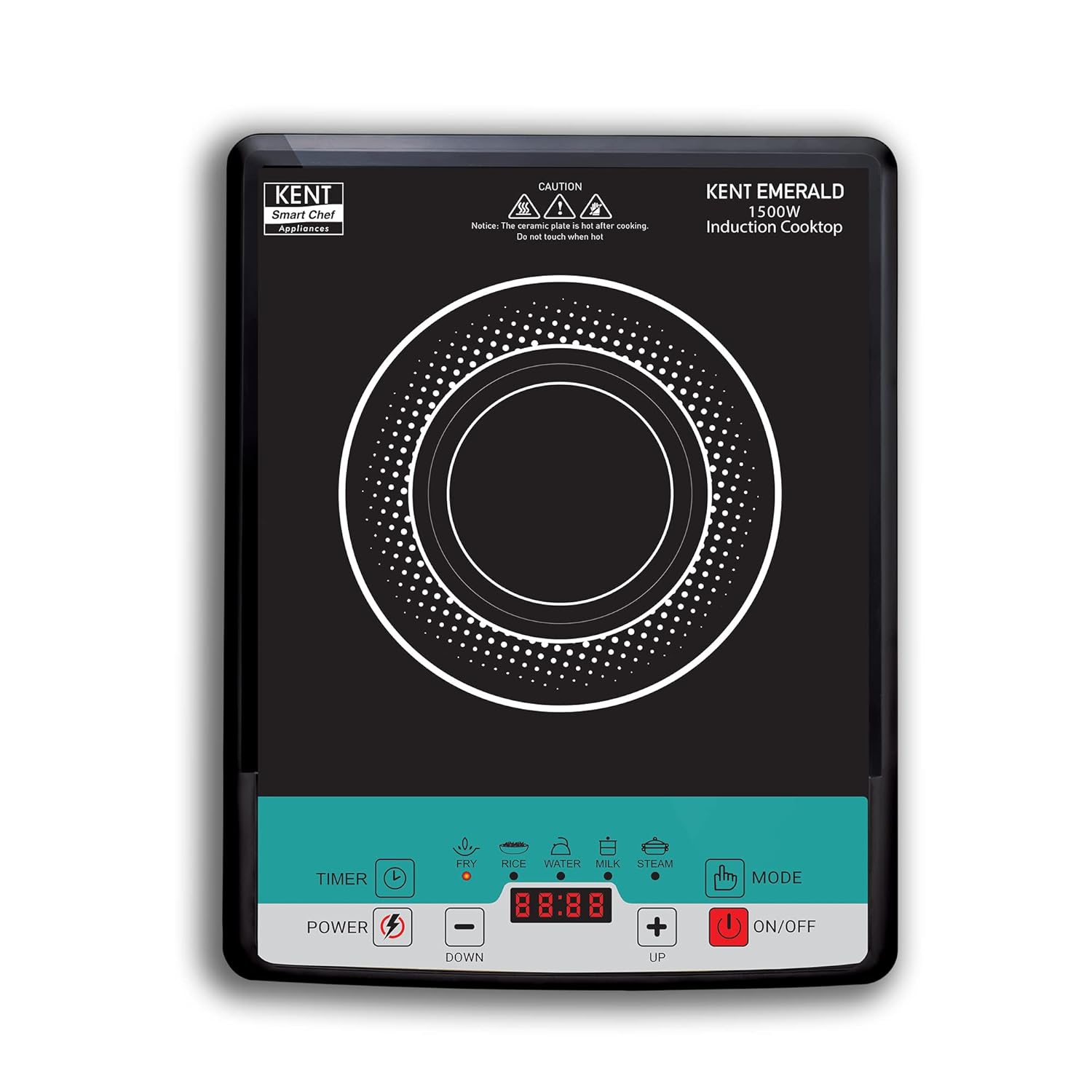 KENT Emerald Induction Cooktop 1500W|Faster Cooking With 5 Preset Options|Full Microcrystalline Glass|Adjustable Temperature Function|Overheat Protection|Safe Cooking And Easy Cleaning,Black Mahajan Electronics Online