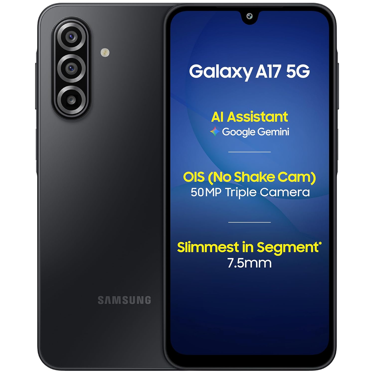 Samsung Galaxy A17 5G (Black, 8GB RAM, 256GB Storage) | with Travel Adapter | 50 MP No Shake Camera | Gemini Live | Circle to Search | Super AMOLED | Corning Gorilla Glass Victus | 7.5mm Sleek | AI Mahajan Electronics Online