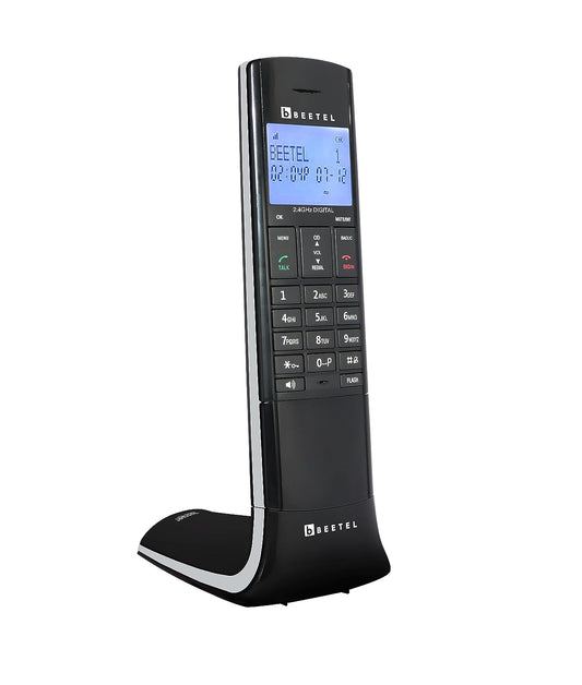 Beetel Newly Launched X95 Designer Cordless landline, Proudly Designed in India, 2.4GHz, Dual Tone, Blue-White LCD, 2-Way Speaker Phone, Ringer & Volume Control, Auto Answer, Alarm (X95)(Black/Grey) - Mahajan Electronics Online