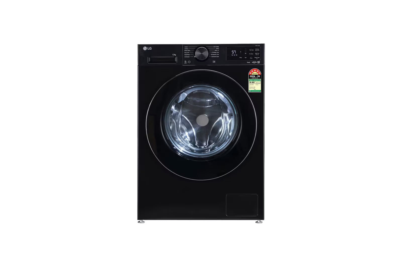 LG FX1412N3O 12 KG Front Load Washing Machine, AI Direct Drive™, 6 Motion DD, Steam, Onyx Black, 5 Star – Mahajan Electronics Online.