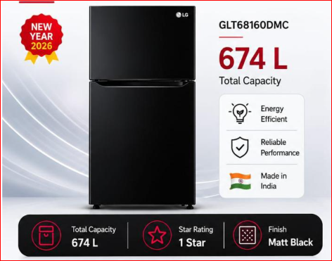 LG GLT6816ODMC 674L Double Door Refrigerator with Smart Inverter Compressor and Multi-Air Flow, Black Finish, 1 Star Mahajan Electronics Online