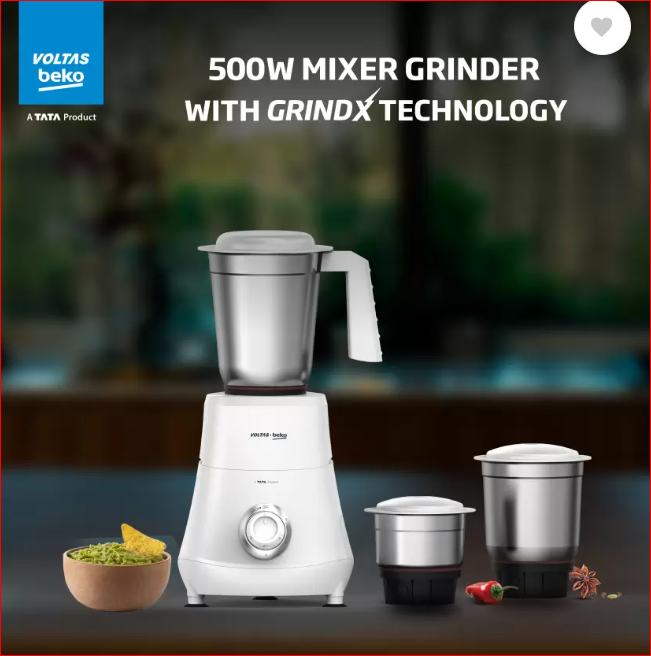 Voltas Beko Powerfull 500 W Mixer Grinder  (G5003HP-WH | 3 Jars | White) Mahajan Electronics Online