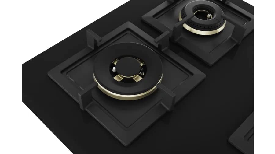 Bosch PNV9B6F20I Built in Gas Hob Black Tempered glass Glass 5 Burner Auto Ignition 90 cm True Brass 2D Ring Burners with Matt Black Heat Shields & Cast Iron pan supports - Mahajan Electronics Online