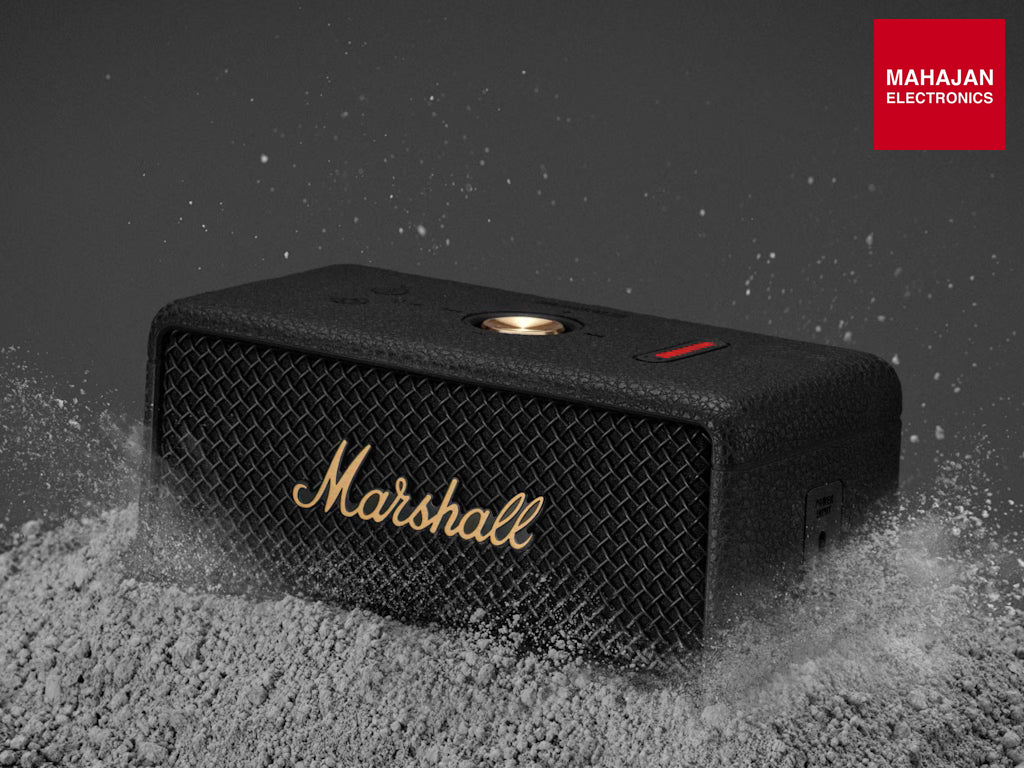 Marshall Emberton III Compact Portable Bluetooth Speaker with 360-Degree Sound, 32+ Hours Playtime & IP67 (Vintage Black) – Mahajan Electronics Online.