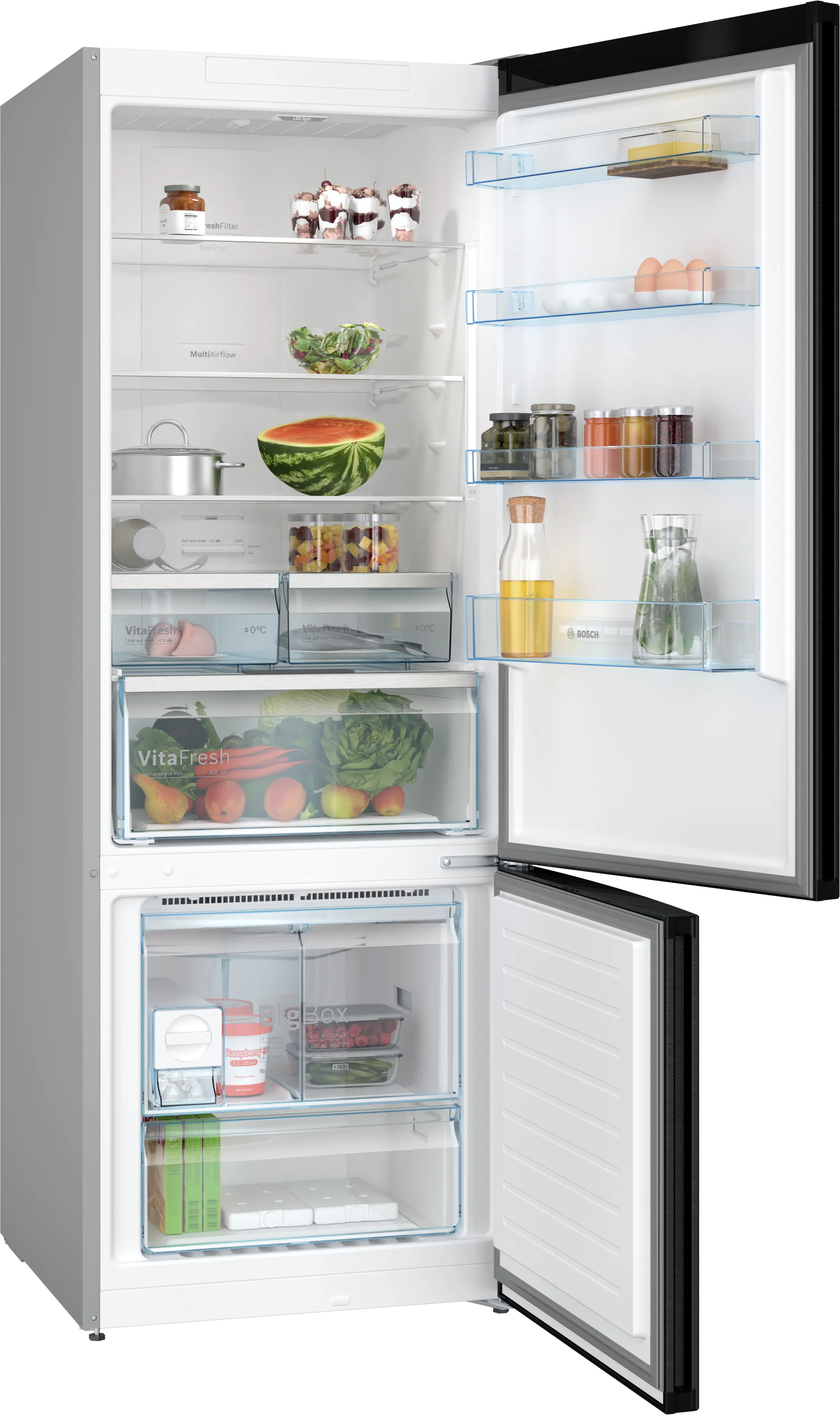 Bosch KGN56CX41I free-standing fridge-freezer with freezer at bottom 559L Black stainless steel Mahajan Electronics Online