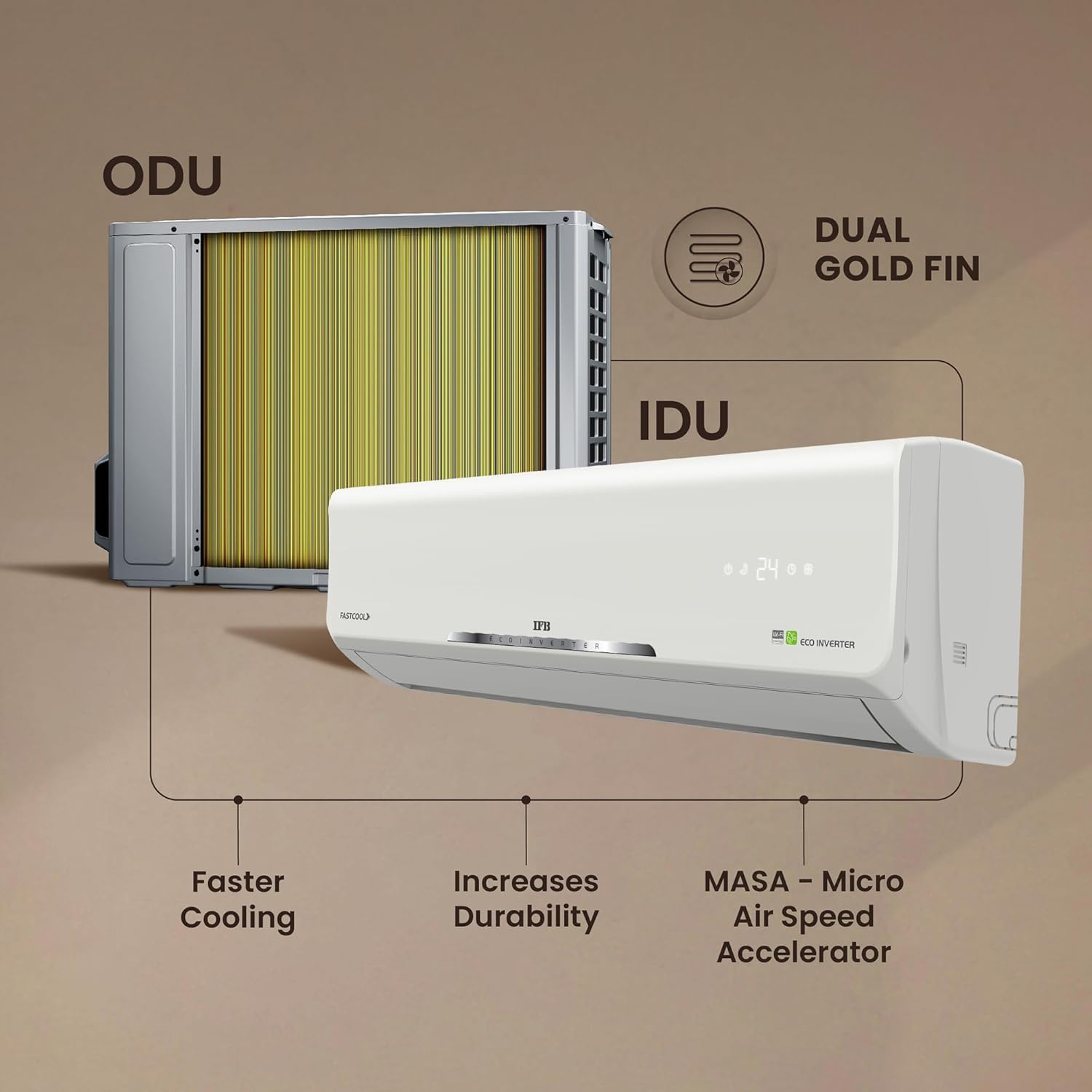 IFB CI133SS11RGM1 2025 Model Silver Star Series 1 Ton 3 Star Split AC with HD Compressor, AI, Dual Gold Fin, Nano Tek Coating & 8-in-1 Flexi Mode – White (Copper Condenser) Mahajan Electronics online