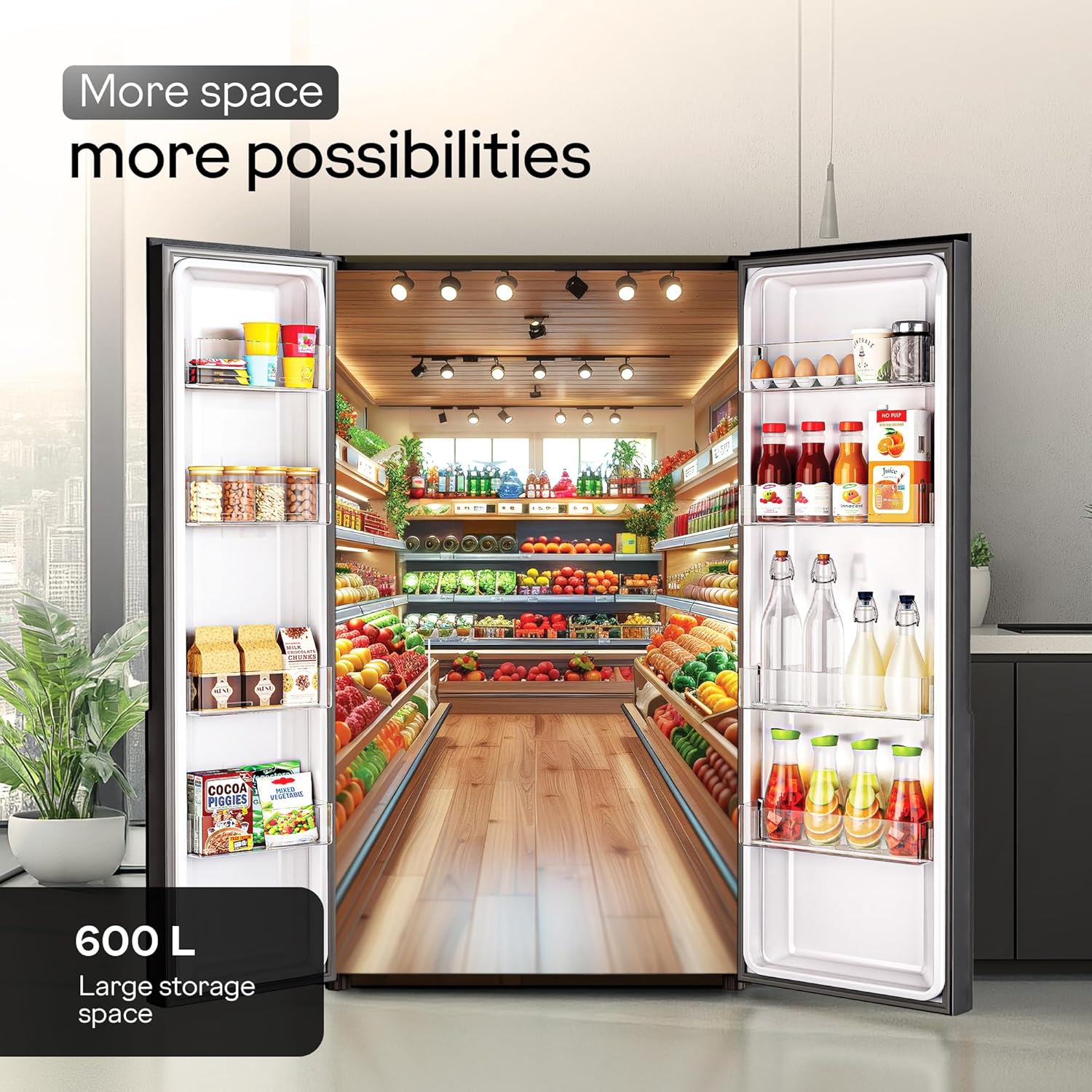 Godrej RS EONVELVET 646C RIT OP BK 600 L, 3 Star, 1+2 Years Additional Warranty, Smart Convertible Zones, Toughened Glass Door Frost Free Inverter Side By Side Refrigerator(2025 Model, Opera Black) Mahajan Electronics online