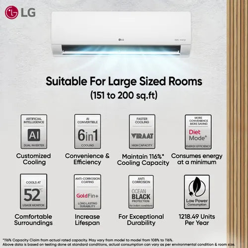 LG US-NQ24EWXE 2 Ton 3 Star AI DUAL Inverter Wifi Split AC | Copper | AI Convertible 6 in 1 | VIRAAT Mode Mahajan Electronics Online