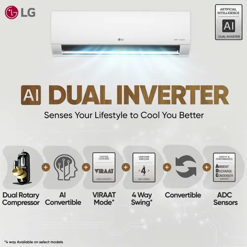 LG US-NQ24EWXE 2 Ton 3 Star AI DUAL Inverter Wifi Split AC | Copper | AI Convertible 6 in 1 | VIRAAT Mode Mahajan Electronics Online