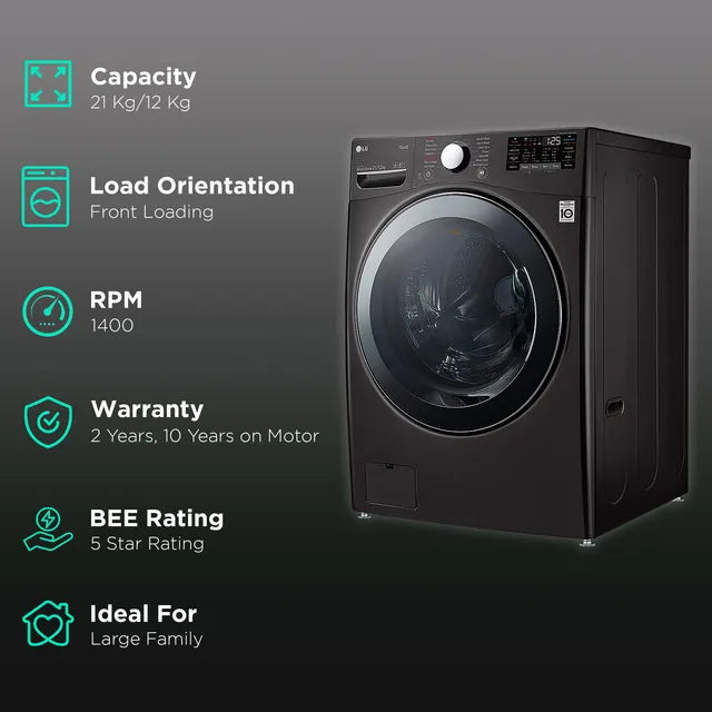 LG FHD2112STB 21/12 kg 5 Star Inverter Fully Automatic Front Load Washer Dryer Mahajan Electronics Online