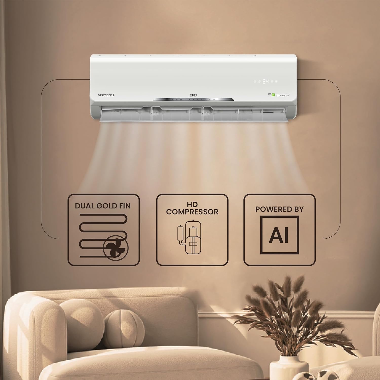 IFB CI133SS11RGM1 2025 Model Silver Star Series 1 Ton 3 Star Split AC with HD Compressor, AI, Dual Gold Fin, Nano Tek Coating & 8-in-1 Flexi Mode – White (Copper Condenser) Mahajan Electronics online