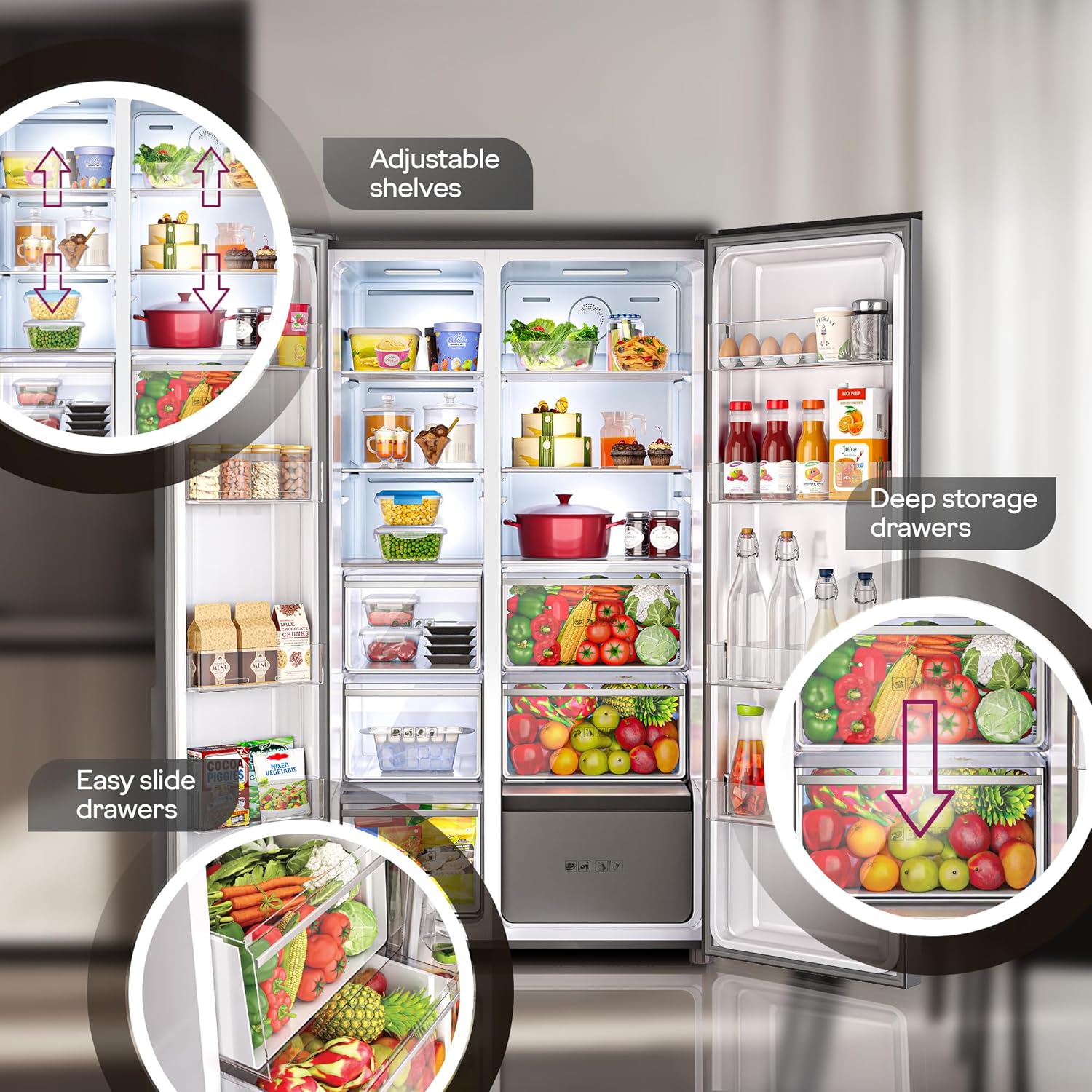 Godrej RS EONVELVET 646C RIT OP BK 600 L, 3 Star, 1+2 Years Additional Warranty, Smart Convertible Zones, Toughened Glass Door Frost Free Inverter Side By Side Refrigerator(2025 Model, Opera Black) Mahajan Electronics online
