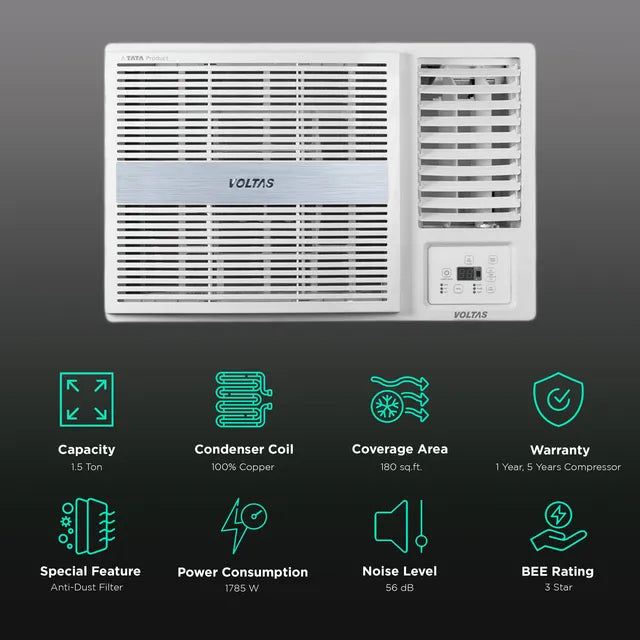 VOLTAS 183V Vertis Pearl 2 in 1 Convertible 1.5 Ton 3 Star Inverter Window AC with Anti Dust Filter Mahajan Electronics Online
