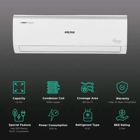 Voltas 183V VERTIS Elite 1.5 Ton 3 Star Adjustable Inverter Split AC(Copper 5-in-1 Adjustable Mode, White) Mahajan Electronics Online