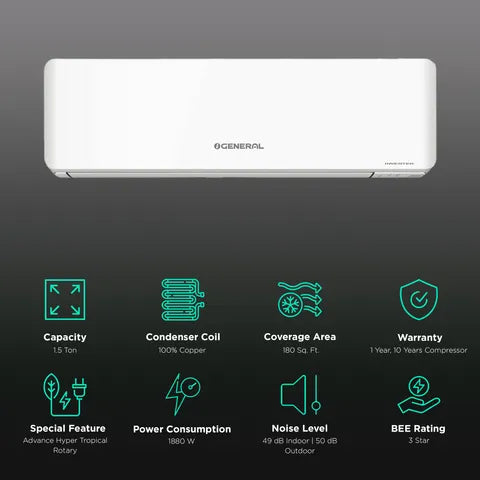 Buy O General ASGG24CPWA-B 2.0 Ton 3 Star Inverter Split AC 2026 (Copper, Hyper Tropical Rotary Compressor, R32, Coanda Airflow) – Free Installation 2026 Online Mahajan Electronics Online