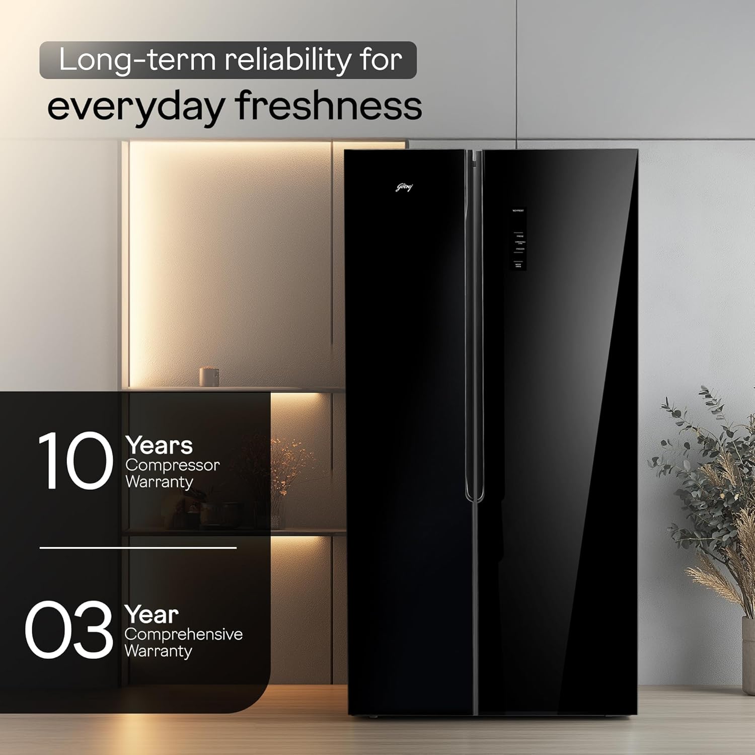 Godrej RS EONVELVET 646C RIT OP BK 600 L, 3 Star, 1+2 Years Additional Warranty, Smart Convertible Zones, Toughened Glass Door Frost Free Inverter Side By Side Refrigerator(2025 Model, Opera Black) Mahajan Electronics online