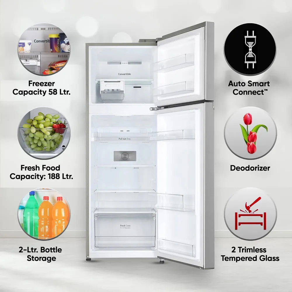 LG GL-N262SPZX 263 L Frost Free Double Door Refrigerator | Shiny Steel Mahajan Electronics online