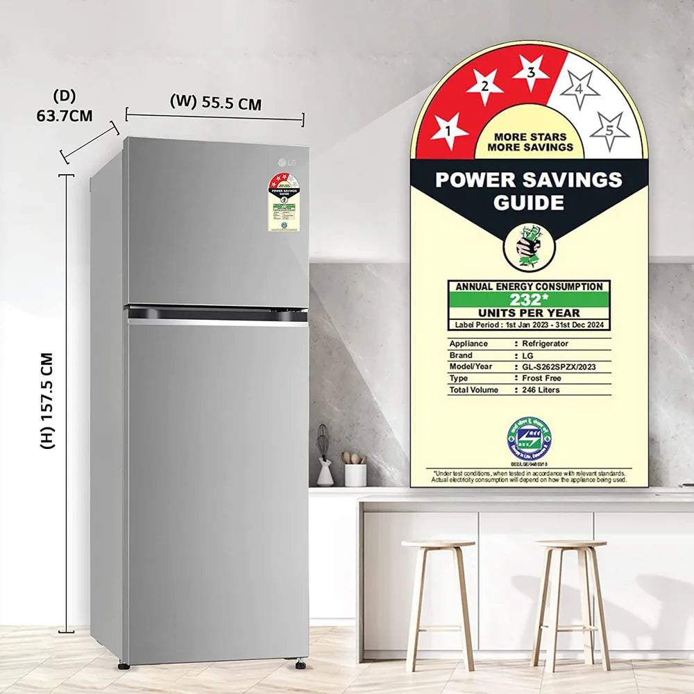 LG GL-N262SPZX 263 L Frost Free Double Door Refrigerator | Shiny Steel Mahajan Electronics online