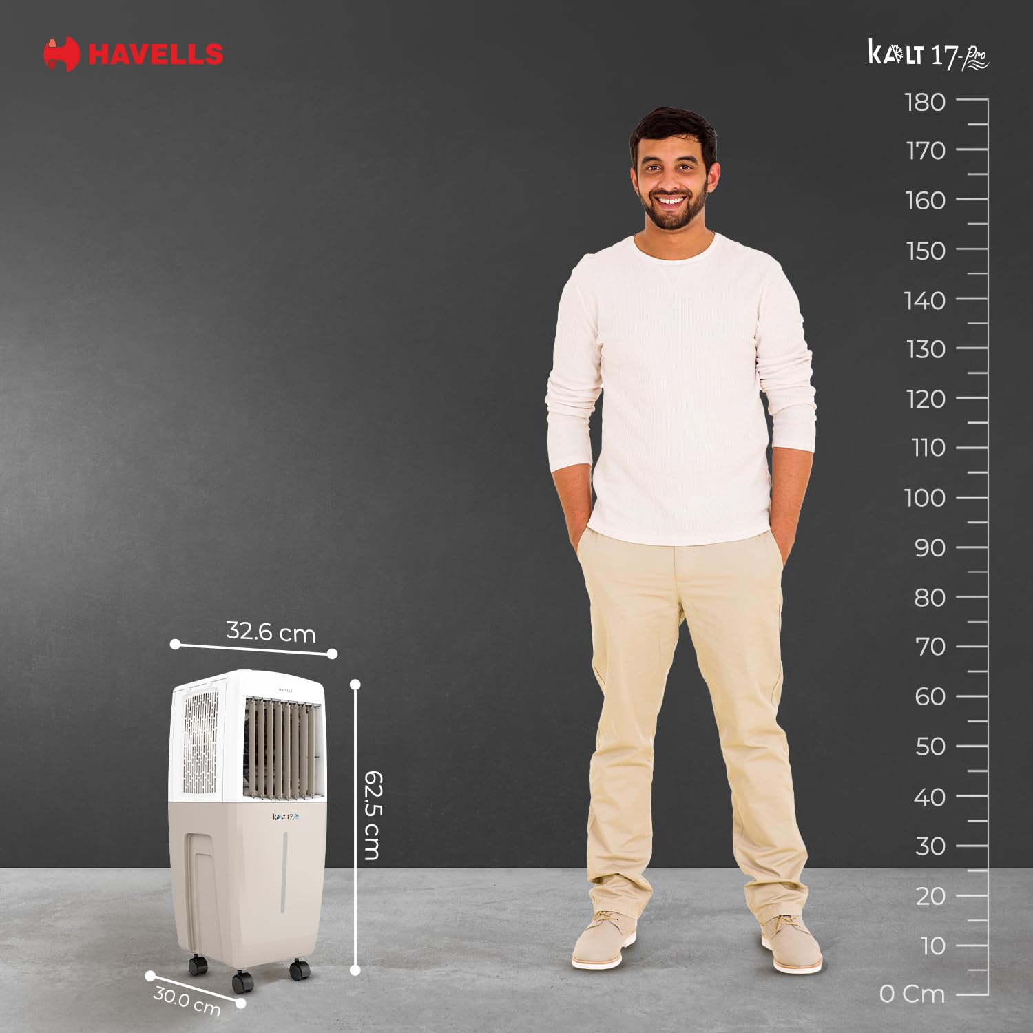Havells Kalt Pro 17 L Personal Air Cooler for Room|With Fan & 3 Side Bacteria Shield Honeycomb Pads|Aerodynamically Designed Blades|Sleek & stunning design |Front Wheel with Brakes|Inverter Compatible Mahajan Electronics Online
