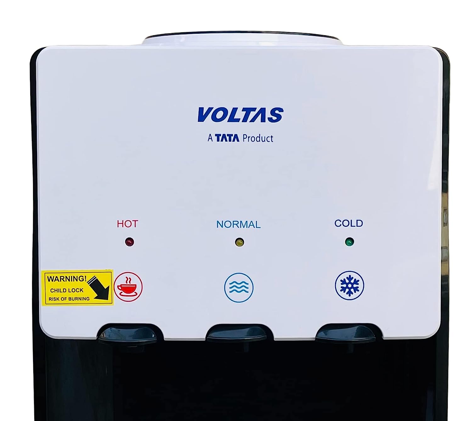 Voltas Spring TT Plus Table Top Water Dispenser with Three Temperature Tap and Compact Design (White and Black) - Mahajan Electronics Online