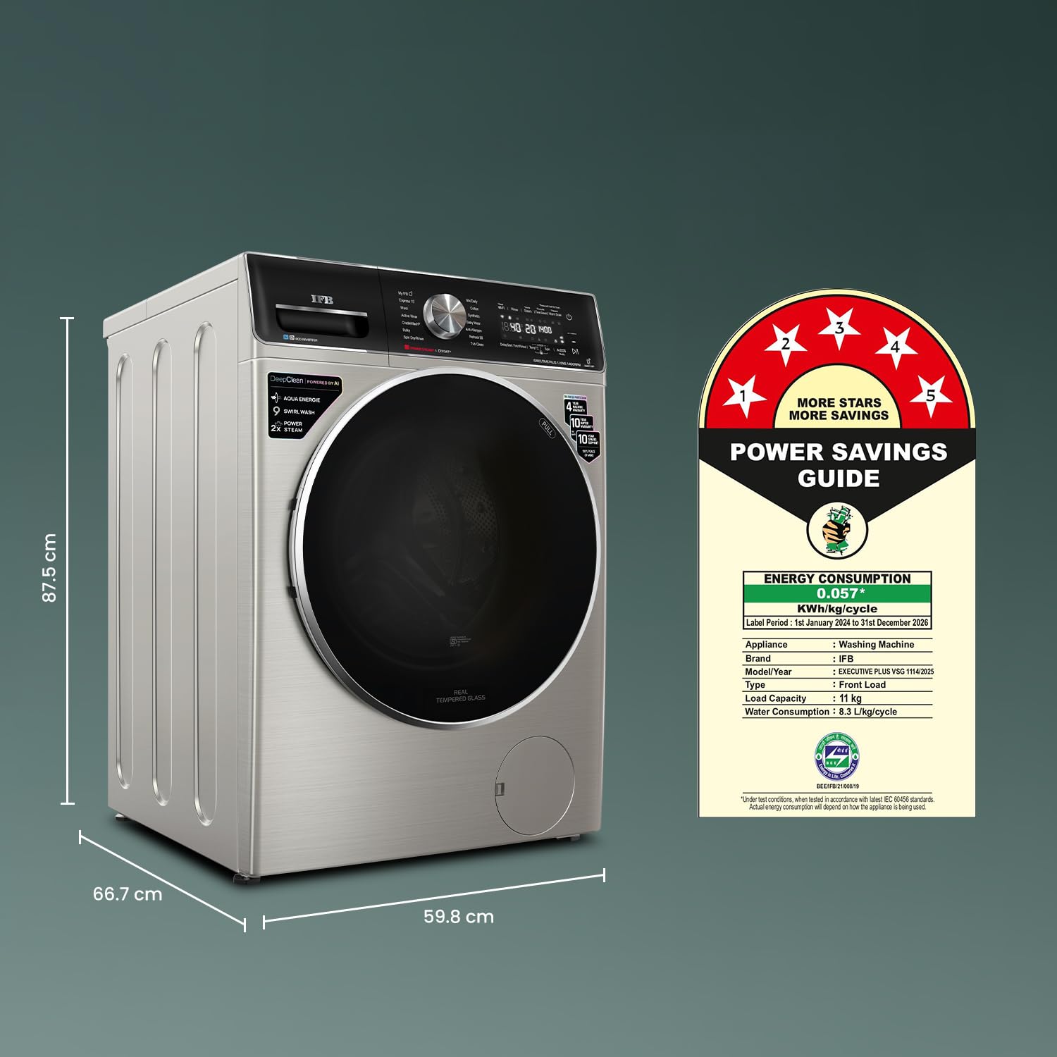 IFB EXECUTIVE PLUS VSG 1114 11 Kg 5 Star, DeepClean®, AI DOS, WiFi, Fully Automatic Front Load Washing Machine ( PowerSteam®, Oxyjet, 9 Swirl, Steam Refresh, Inbuilt Heater, Eco Inverter, SUS VCM) Mahajan Electronics Online