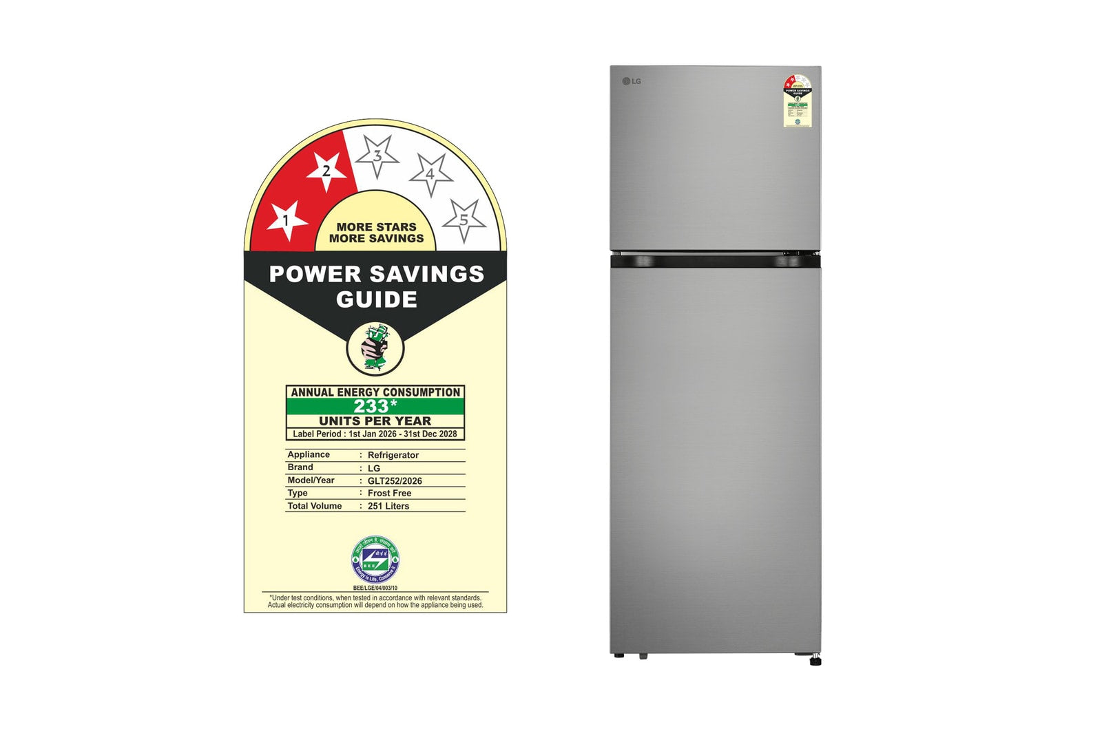 LG GLT2526WWPZ 251L Double Door Refrigerator with Smart Mode, Auto Smart Connect, Smart Inverter Compressor, Multi Air Flow, Shiny Steel, 2 Star