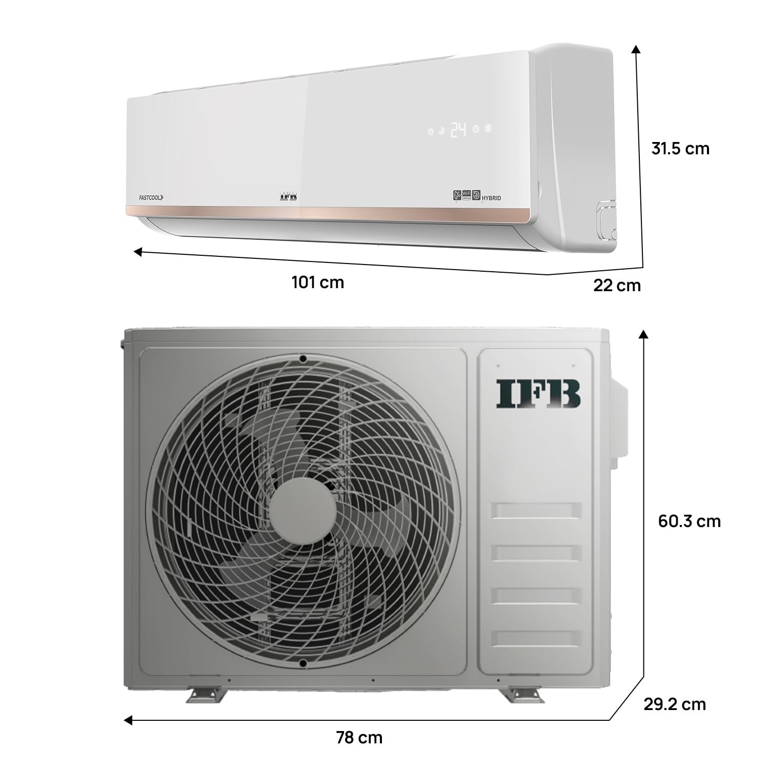 IFB CI223GN32RGN1 2025 Model Gold Pro Series 2 Ton 3 Star Split AC with Hybrid Technology, Works upto 55°C, 4-Way Swing, Higher Cooling Capacity, Self-Clean & AI - White (Copper Condenser) Mahajan Electronics online