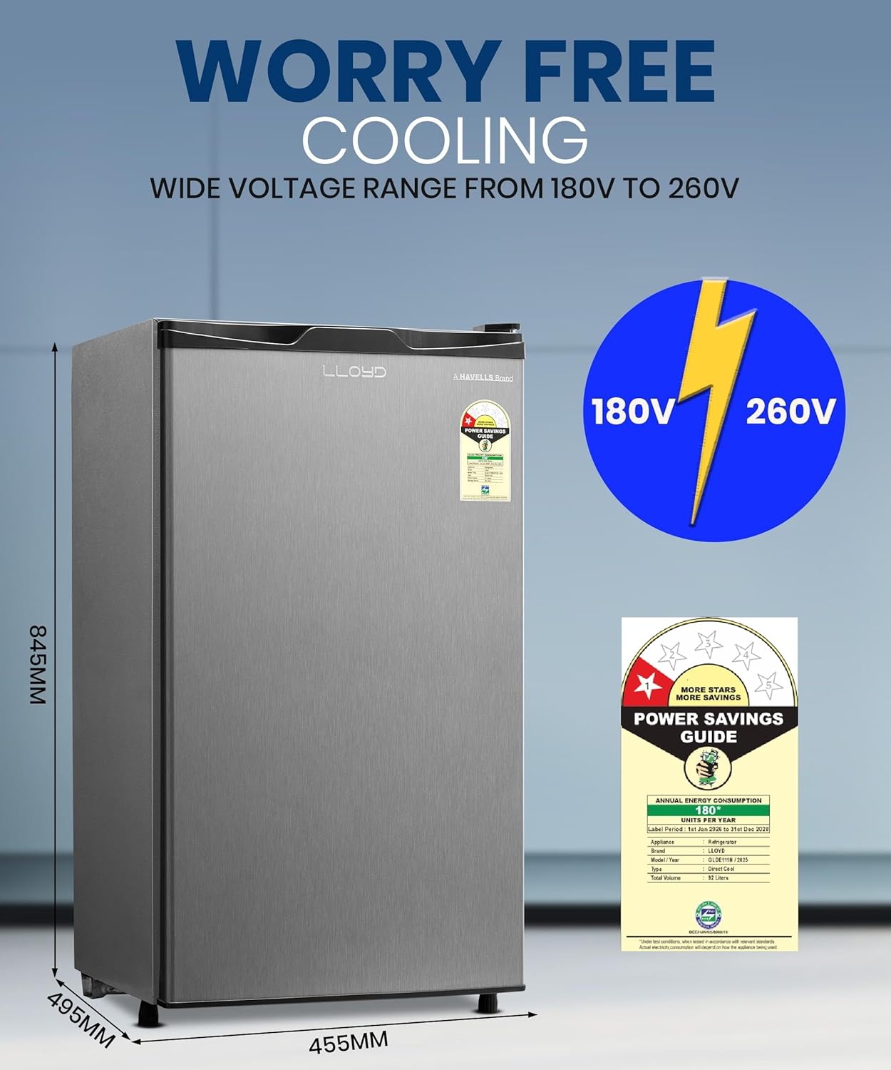 Lloyd GLDE111NMGCF 92 L Direct Cool Single Door 1 Star Refrigerator with Dedicated Freezer Section Big Bottle StorageFull Vegetable Box (Grey Metallic) Mahajan Electronics Online