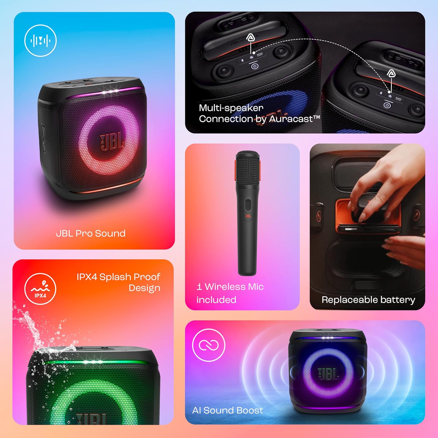 JBL Partybox Encore 2 with Mic, Wireless Bluetooth Party Speaker, AI Sound Boost, Dynamic Light Show, Upto 15Hrs Playtime, Replaceable Battery, Multi-Speaker Connection by Auracast, PartyBox App-Black Mahajan Electronics Online