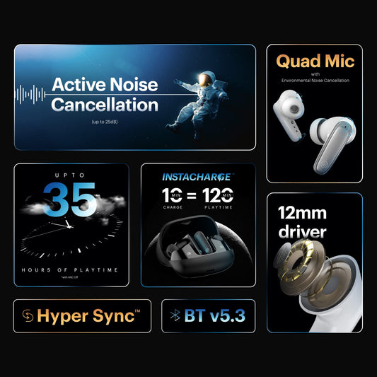 Noise Buds X Truly Wireless in-Ear Earbuds with ANC(Upto 25dB), 35H Playtime, 12mm Driver, BT v5.3 (Snow White) - Mahajan Electronics Online