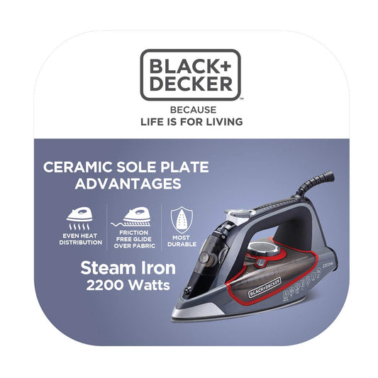 Black + Decker BXIR2202IN 2200-Watt Steam Iron | 2 Year Warranty(Grey) - Mahajan Electronics Online