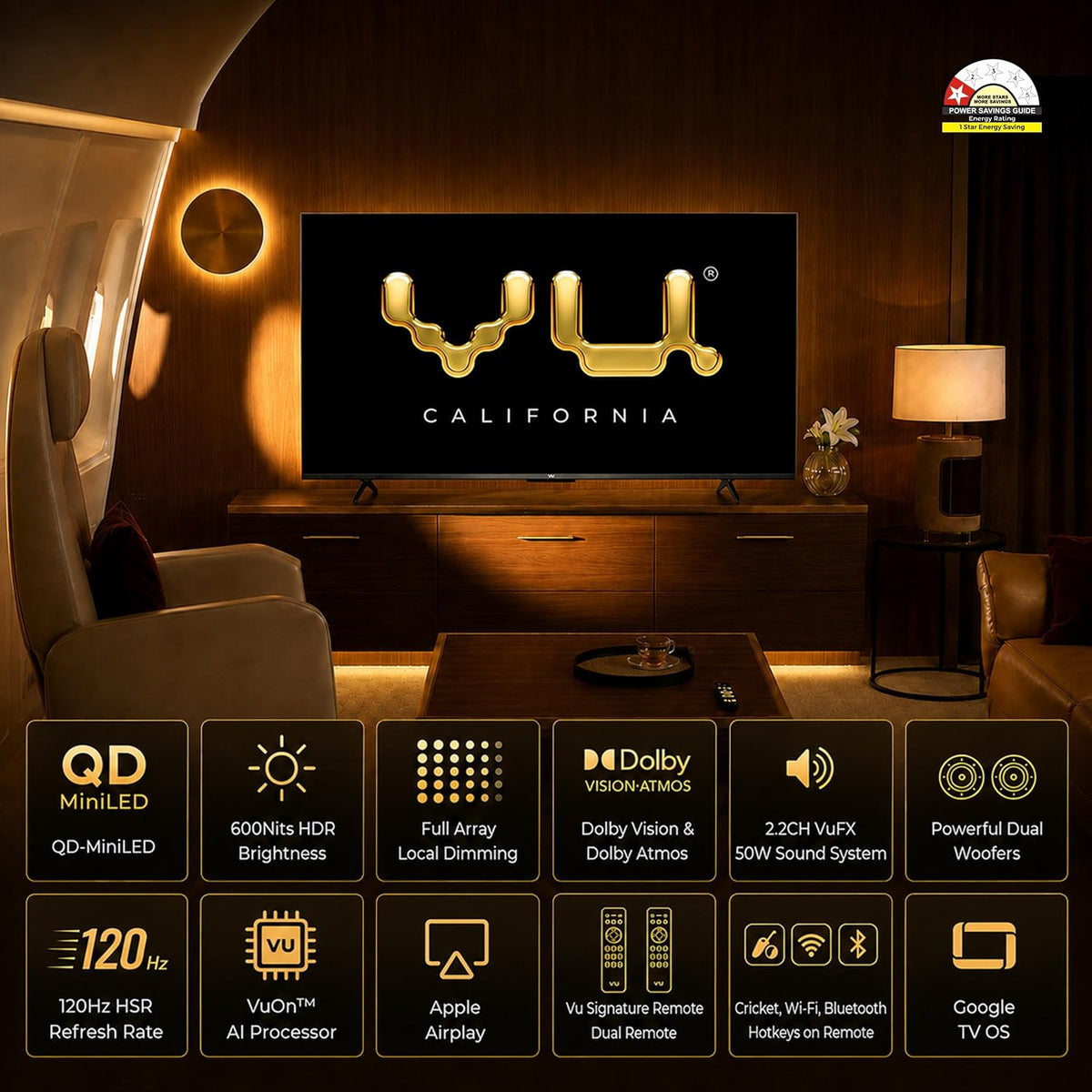Vu GLO43MINILED California 108cm (43 inches) Glo MiniLED Google 4K TV 2026 VU Technologies