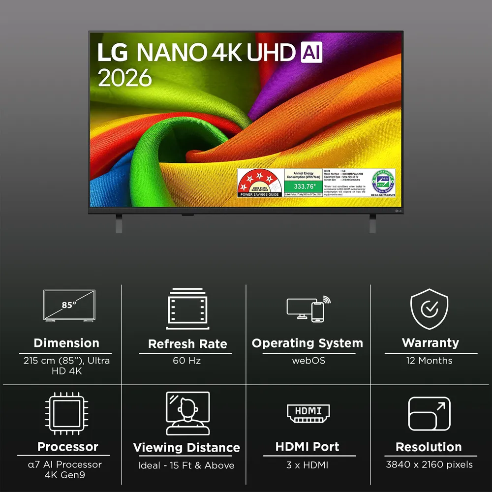 LG 85NU885BPLA  215 cm (85 inch) 4 Star 4K Ultra HD Smart webOS TV with Intelligent Voice Recognition (2026 model) LG