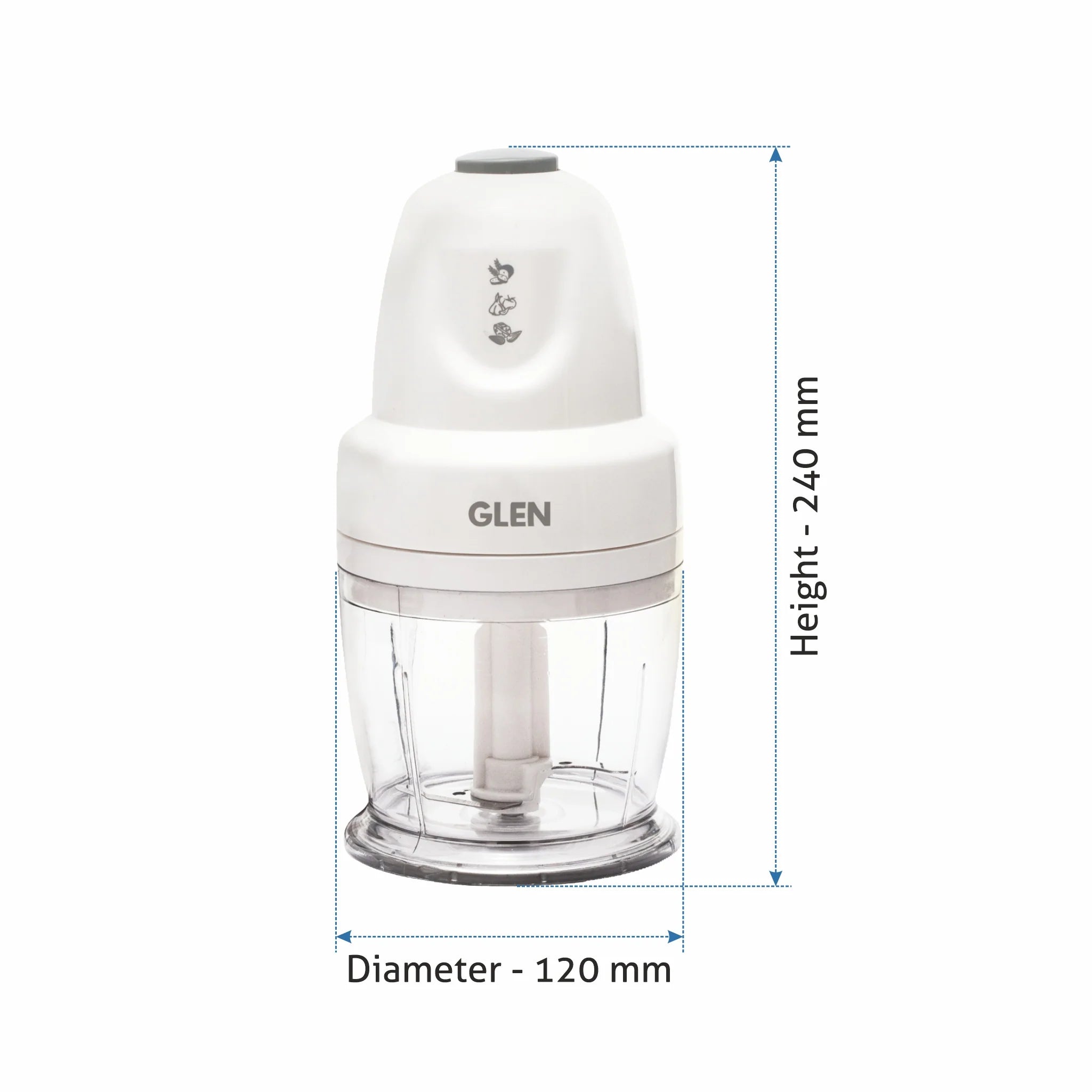 Glen SA4043 Electric Chopper for Kitchen, 400ml Bowl, 250W Mini Fruit & Vegetable Cutter with Rust-Resistant Stainless Steel Blades, Whisker Disc, Chops Onion & Nuts - White Mahajan Electronics Online