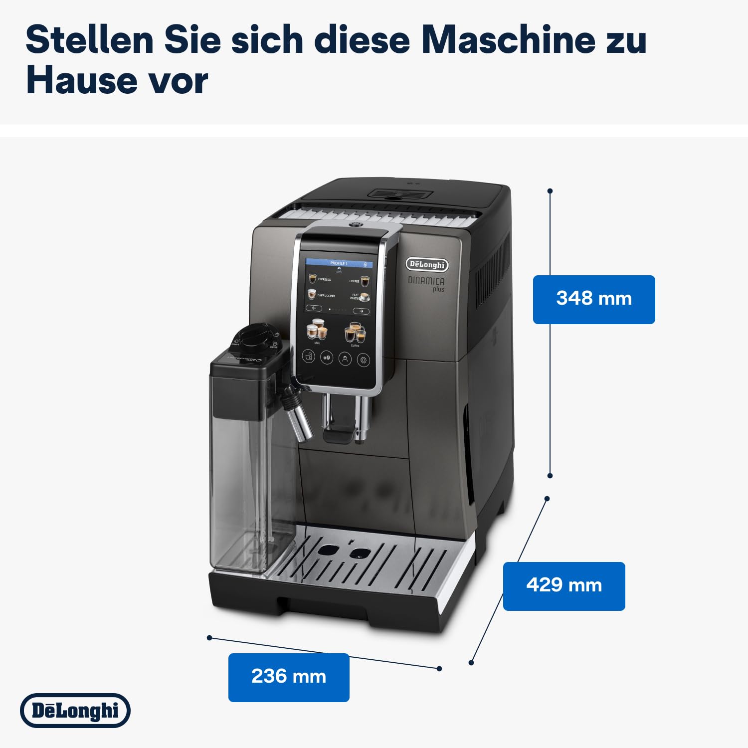 DeLonghi ECAM380.95.TB Dinamica Plus Fully Automatic Coffee Machine, Original Italian Brand, 24+ Hot & Cold Coffee Options, Patented LatteCrema Technology, Direct Bean to Cup, 15 Bar Pressure Mahajan Electronics Online
