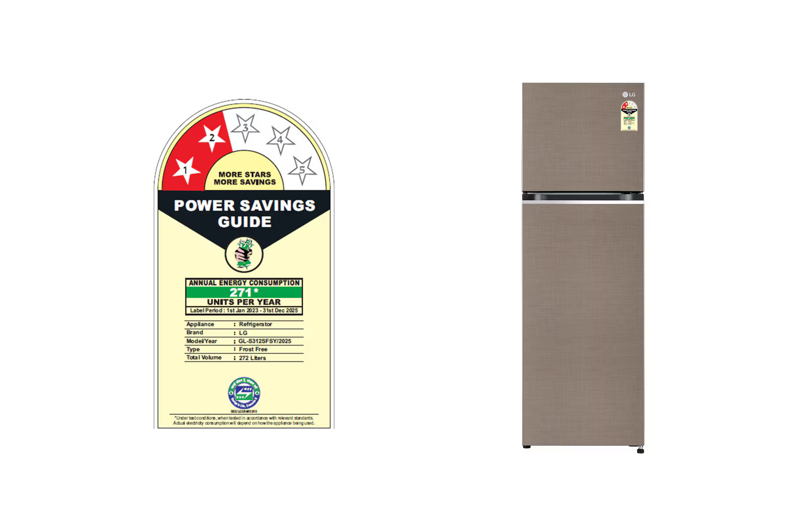 LG GL-S312SFSY 272L Double Door Refrigerator, Smart Inverter Compressor. Auto Smart Connect, Fawn Steel, 2 Star Mahajan Electronics Online