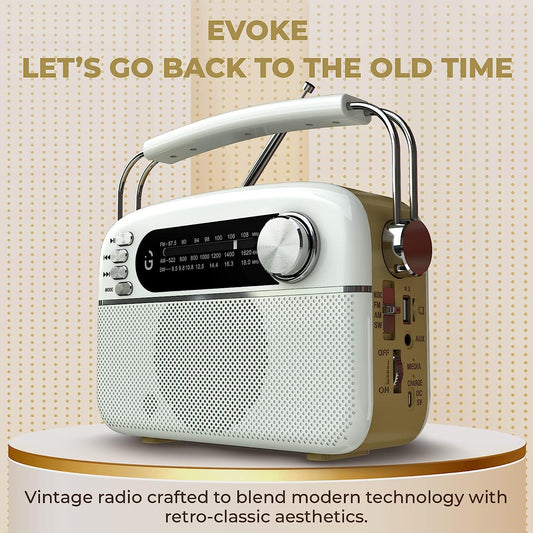 iGear Evoke Retro Modern style Radio and MP3 player with FM/AM/SW, 3 bands, Bluetooth speaker, USB, TF/SD Card, 1200mAh rechargeable battery, Solar charger - Mahajan Electronics Online