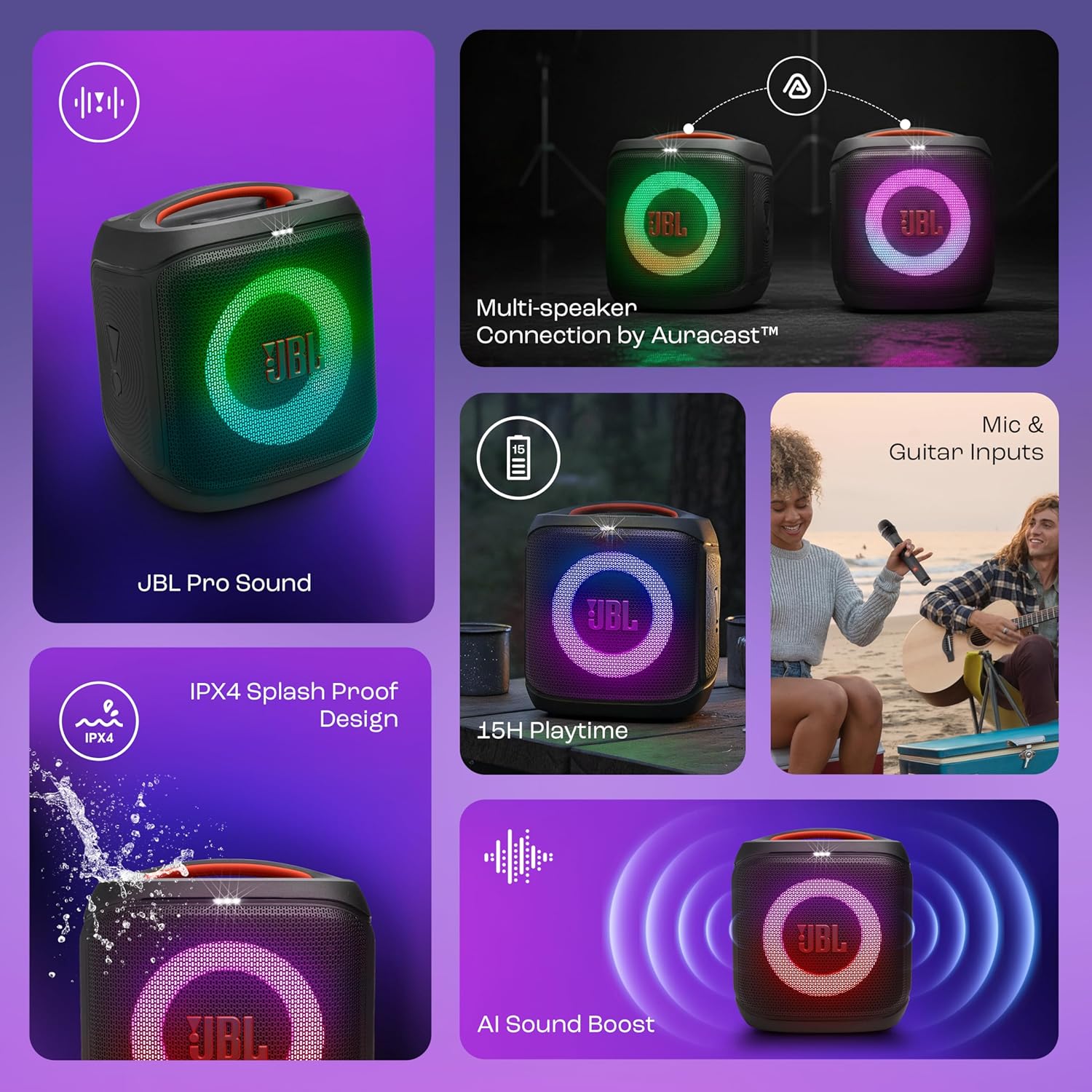 JBL Partybox Encore Essential 2 Wireless Bluetooth Party Speaker, AI Sound Boost, Dynamic Light Show, Upto 15Hrs Playtime, Multi-Speaker Connection by Auracast, Guitar & Mic Inputs, PartyBox App-Black Mahajan Electronics online