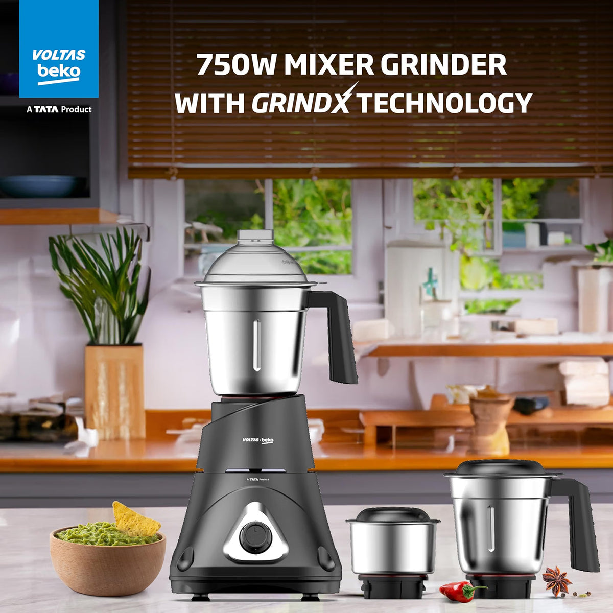 Voltas Beko, G7503HP-BL 750 W Mixer Grinder with GrindX Technology ( | 3 Jars | Black) Voltas Beko
